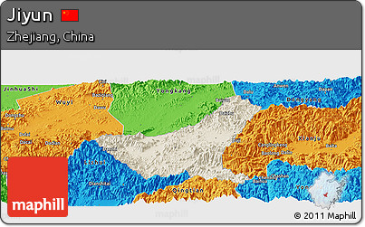 Shaded Relief Panoramic Map of Jiyun, political outside
