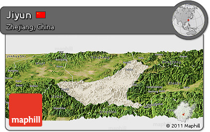 Shaded Relief Panoramic Map of Jiyun, satellite outside