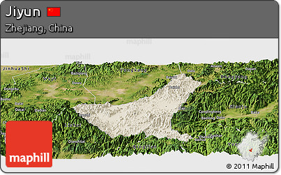 Shaded Relief Panoramic Map of Jiyun, satellite outside