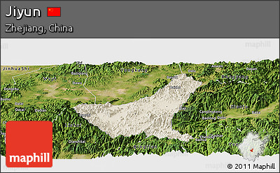 Shaded Relief Panoramic Map of Jiyun, satellite outside