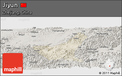 Shaded Relief Panoramic Map of Jiyun, semi-desaturated