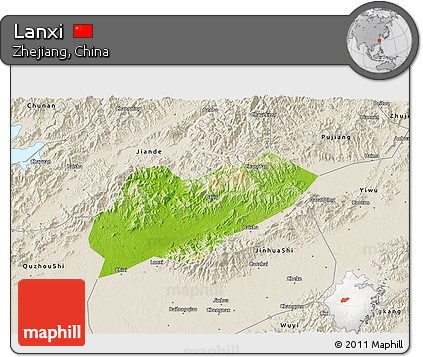 Physical 3D Map of Lanxi, shaded relief outside