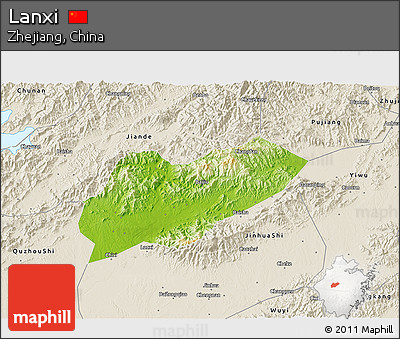 Physical 3D Map of Lanxi, shaded relief outside