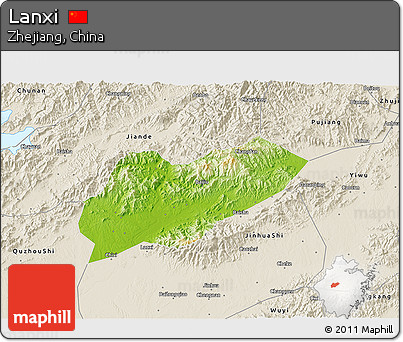 Physical 3D Map of Lanxi, shaded relief outside