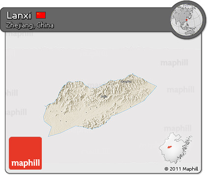 Shaded Relief 3D Map of Lanxi, single color outside