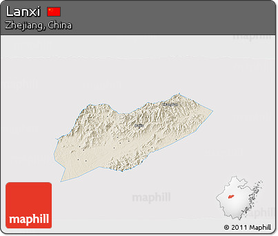 Shaded Relief 3D Map of Lanxi, single color outside