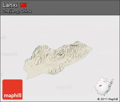 Shaded Relief 3D Map of Lanxi, single color outside