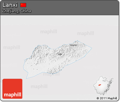 Silver Style 3D Map of Lanxi, single color outside