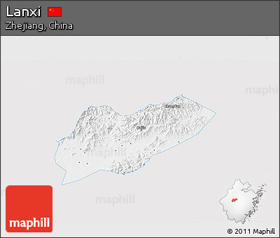 Silver Style 3D Map of Lanxi, single color outside
