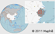 Gray Location Map of Lanxi, highlighted country, highlighted parent region, hill shading