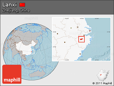 Gray Location Map of Lanxi, highlighted country, hill shading