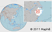 Gray Location Map of Lanxi, highlighted parent region, hill shading