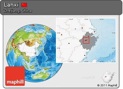 Physical Location Map of Lanxi, highlighted country, highlighted parent region