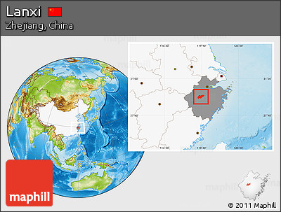 Physical Location Map of Lanxi, highlighted country, highlighted parent region