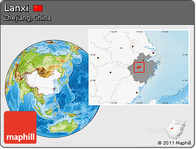 Physical Location Map of Lanxi, highlighted country, highlighted parent region