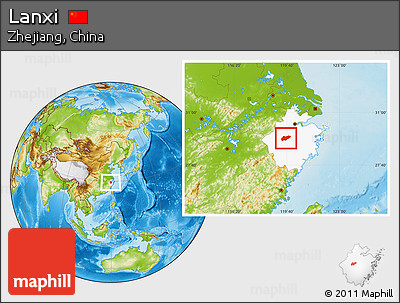 Physical Location Map of Lanxi, highlighted parent region