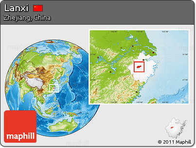 Physical Location Map of Lanxi, highlighted parent region