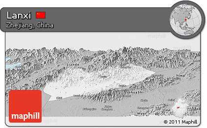 Gray Panoramic Map of Lanxi