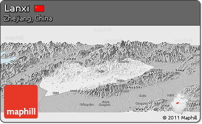 Gray Panoramic Map of Lanxi