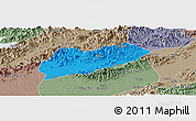 Political Panoramic Map of Lanxi, semi-desaturated