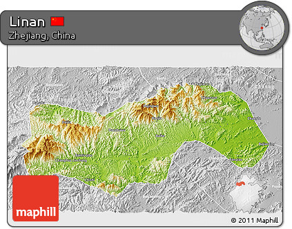 Physical 3D Map of Linan, lighten, desaturated
