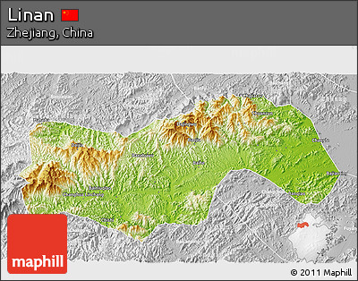 Physical 3D Map of Linan, lighten, desaturated