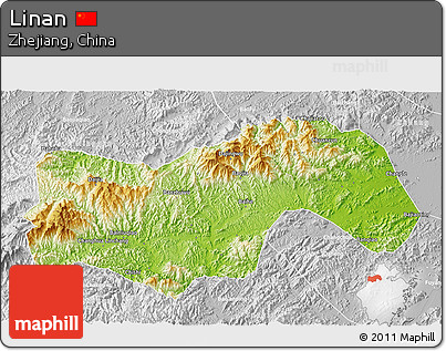 Physical 3D Map of Linan, lighten, desaturated