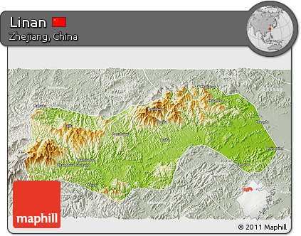 Physical 3D Map of Linan, lighten, semi-desaturated