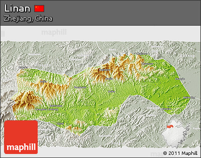Physical 3D Map of Linan, lighten, semi-desaturated