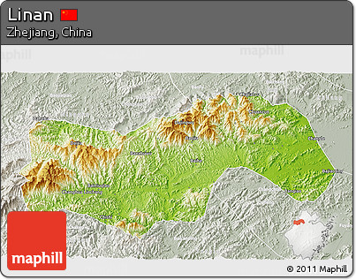 Physical 3D Map of Linan, lighten, semi-desaturated