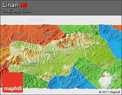 Physical 3D Map of Linan, political outside