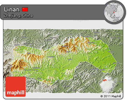 Physical 3D Map of Linan, semi-desaturated