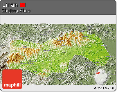 Physical 3D Map of Linan, semi-desaturated