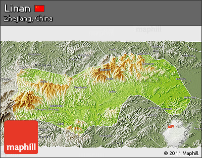 Physical 3D Map of Linan, semi-desaturated