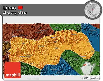 Political 3D Map of Linan, darken