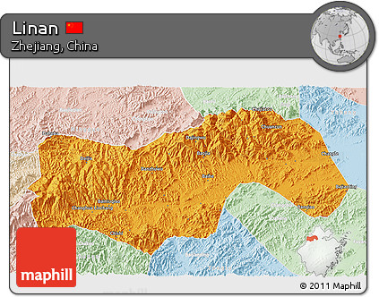 Political 3D Map of Linan, lighten