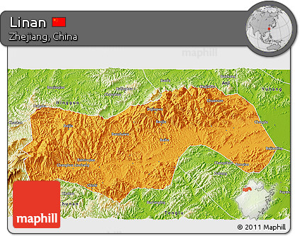 Political 3D Map of Linan, physical outside