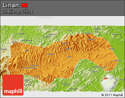 Political 3D Map of Linan, physical outside
