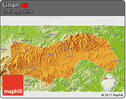 Political 3D Map of Linan, physical outside