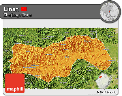 Political 3D Map of Linan, satellite outside