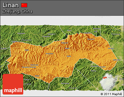 Political 3D Map of Linan, satellite outside