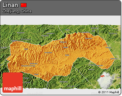 Political 3D Map of Linan, satellite outside
