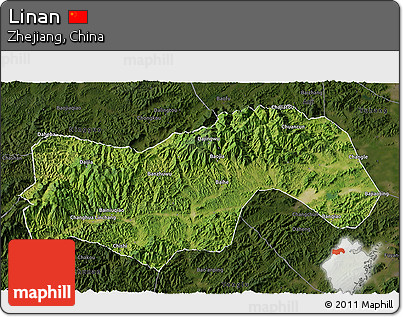Satellite 3D Map of Linan, darken
