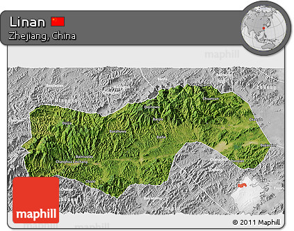 Satellite 3D Map of Linan, lighten, desaturated