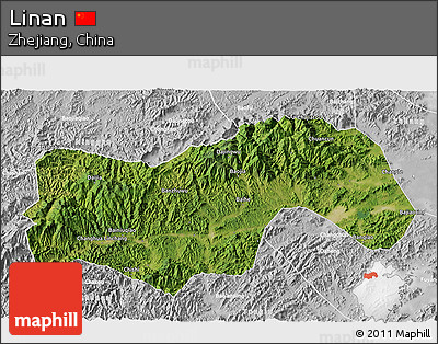 Satellite 3D Map of Linan, lighten, desaturated