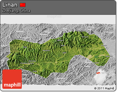 Satellite 3D Map of Linan, lighten, desaturated