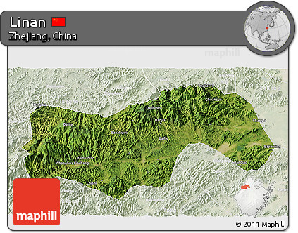 Satellite 3D Map of Linan, lighten