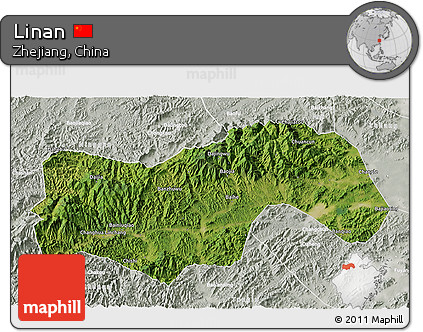 Satellite 3D Map of Linan, lighten, semi-desaturated