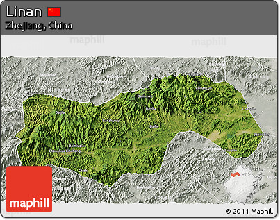 Satellite 3D Map of Linan, lighten, semi-desaturated