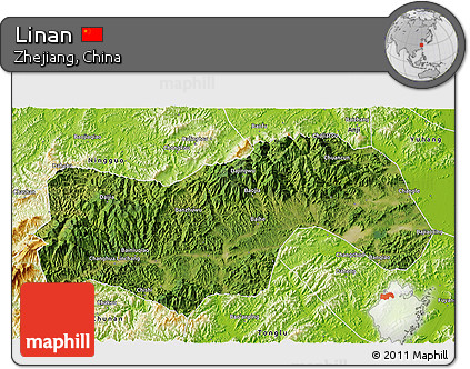 Satellite 3D Map of Linan, physical outside
